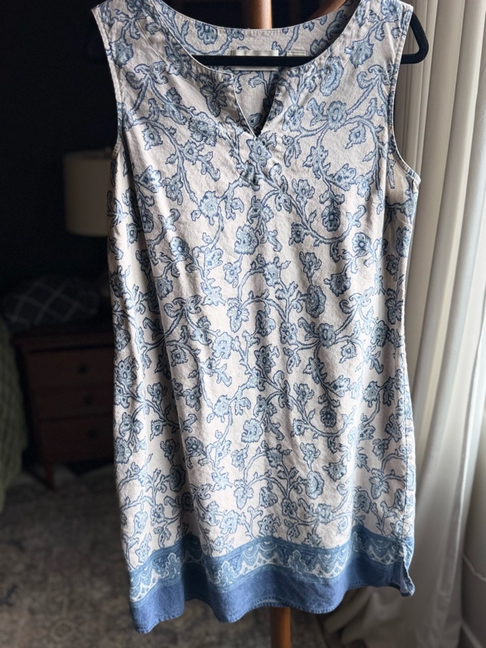 Sleeveless Midi Dress in Cream and Blue Paisley